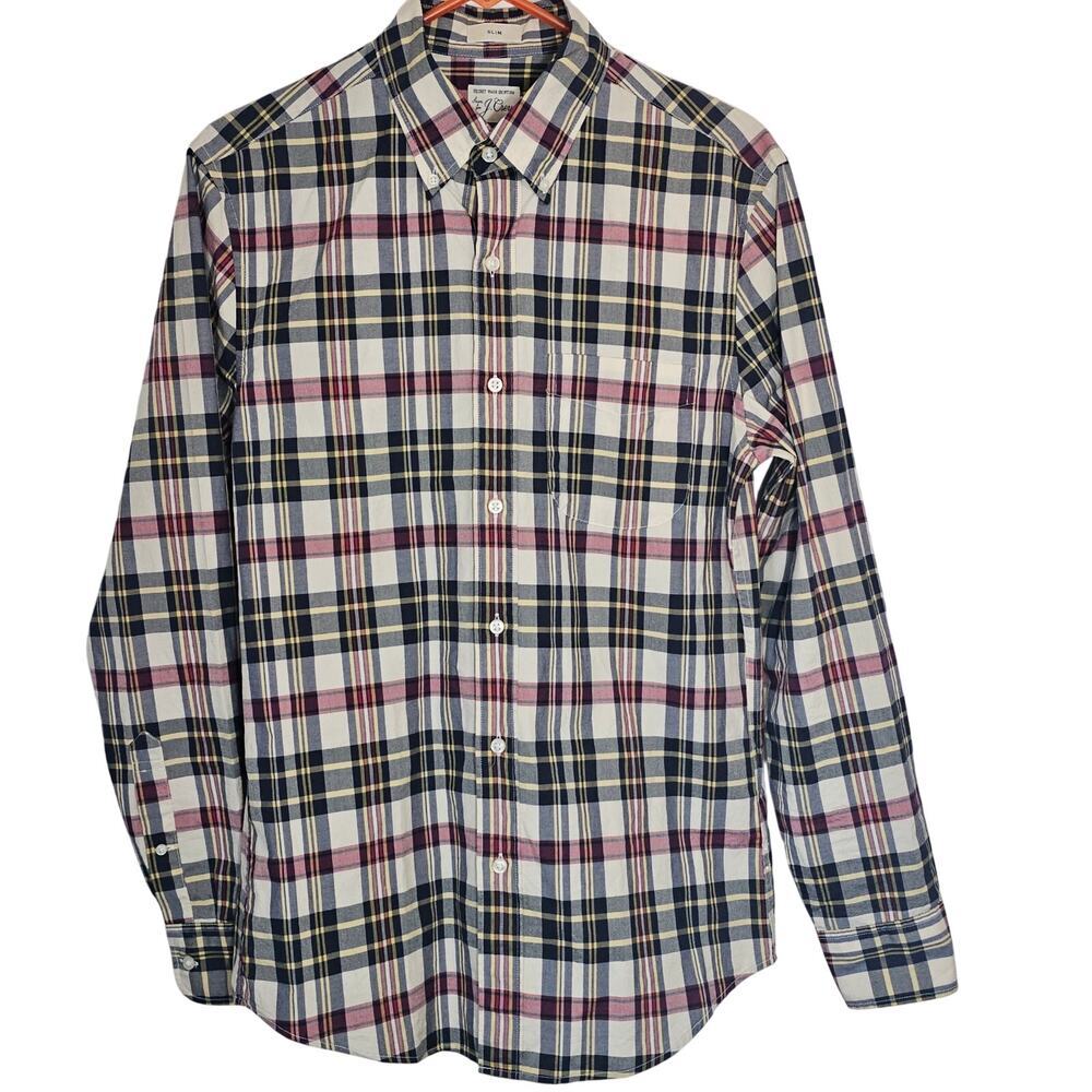 J. Crew‎ Mens Classic Plaid Button-Down Shirt Small Red Yellow Blue Long Sleeve
